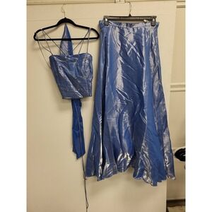 Fiesta Blue Skirt‎ Top Set Womens XL Formal Evening Party Dress Outfit Sequins
